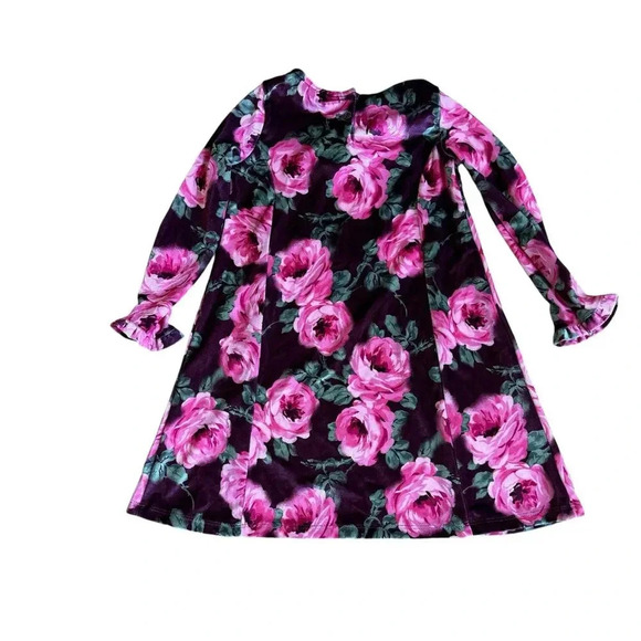 Gymboree Pink Mauve Roses Floral Crush Velvet Dress 3/4 Sleeve 5T - Picture 3 of 5